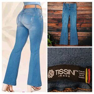 NWT Tissini Jeans Size 7 Maricela High Rise Button Embellished Flared Stretch